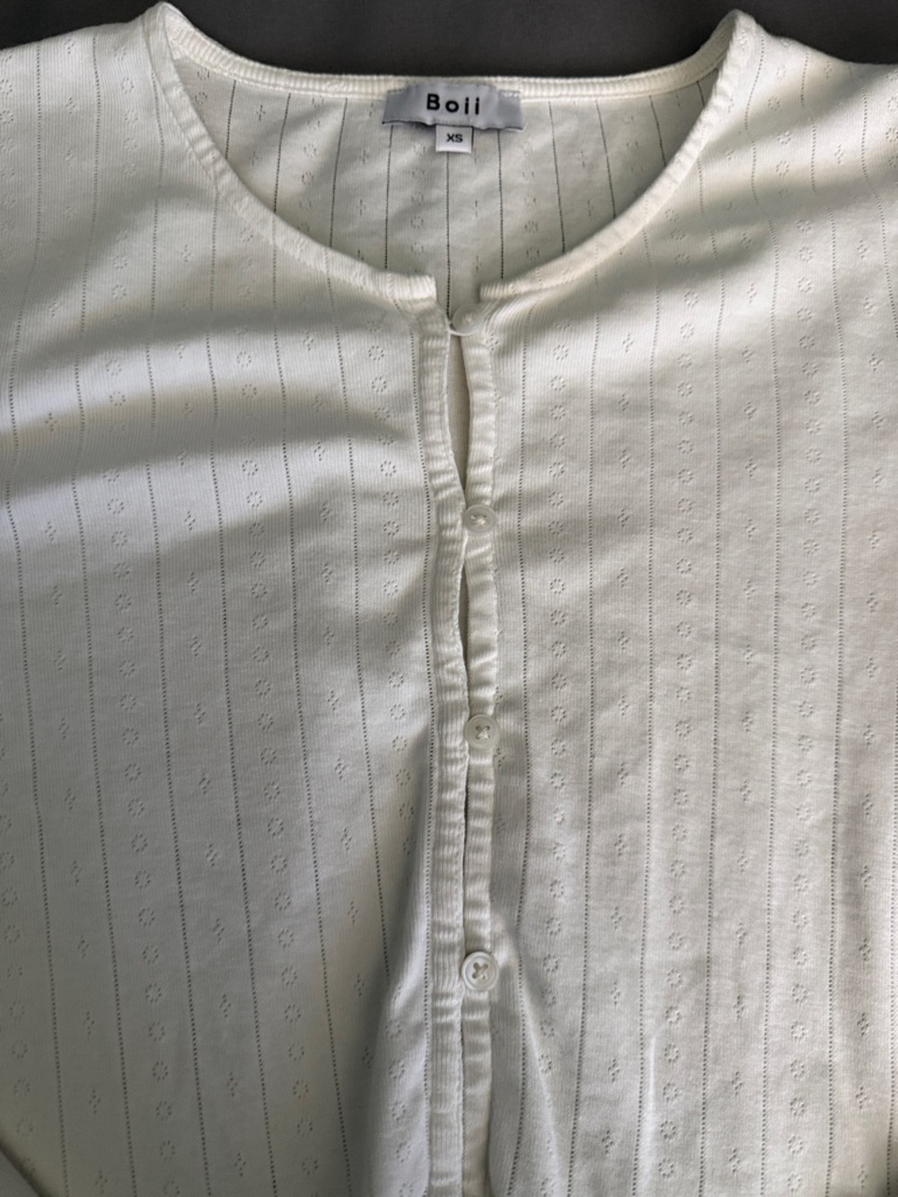 White Ribbed Button-Front Long Sleeve Tee - Picture 2 of 4